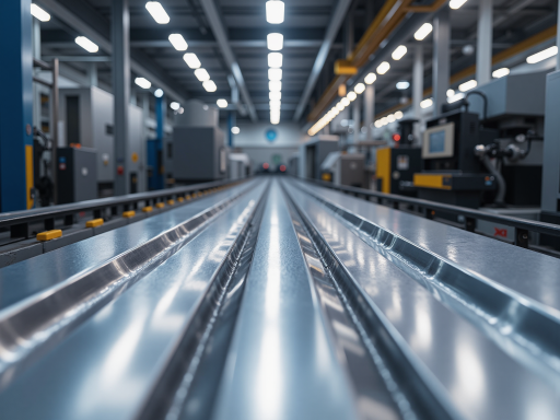 公司生产车间内部，现代化生产设备，工人正在操作机器，整洁明亮的工业厂房环境