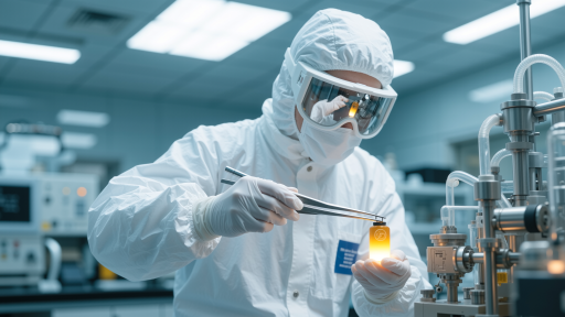 研发部门新产品测试现场，技术人员正在检测产品性能，实验室设备齐全