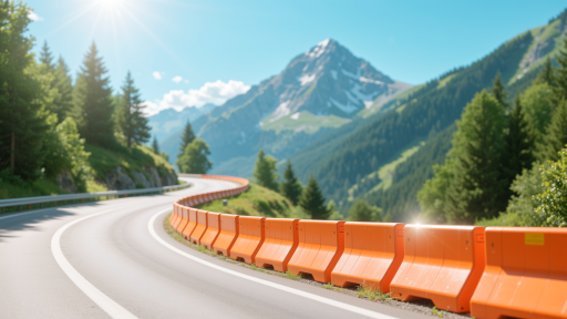 交通锥产品，橙色塑料材质，反光条设计，施工现场安全警示用品